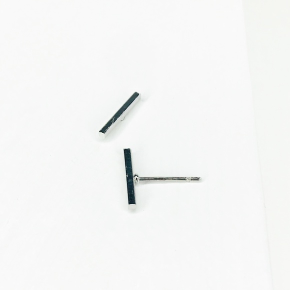Mini Silver Bar Stud Earrings - Picture 5 of 7